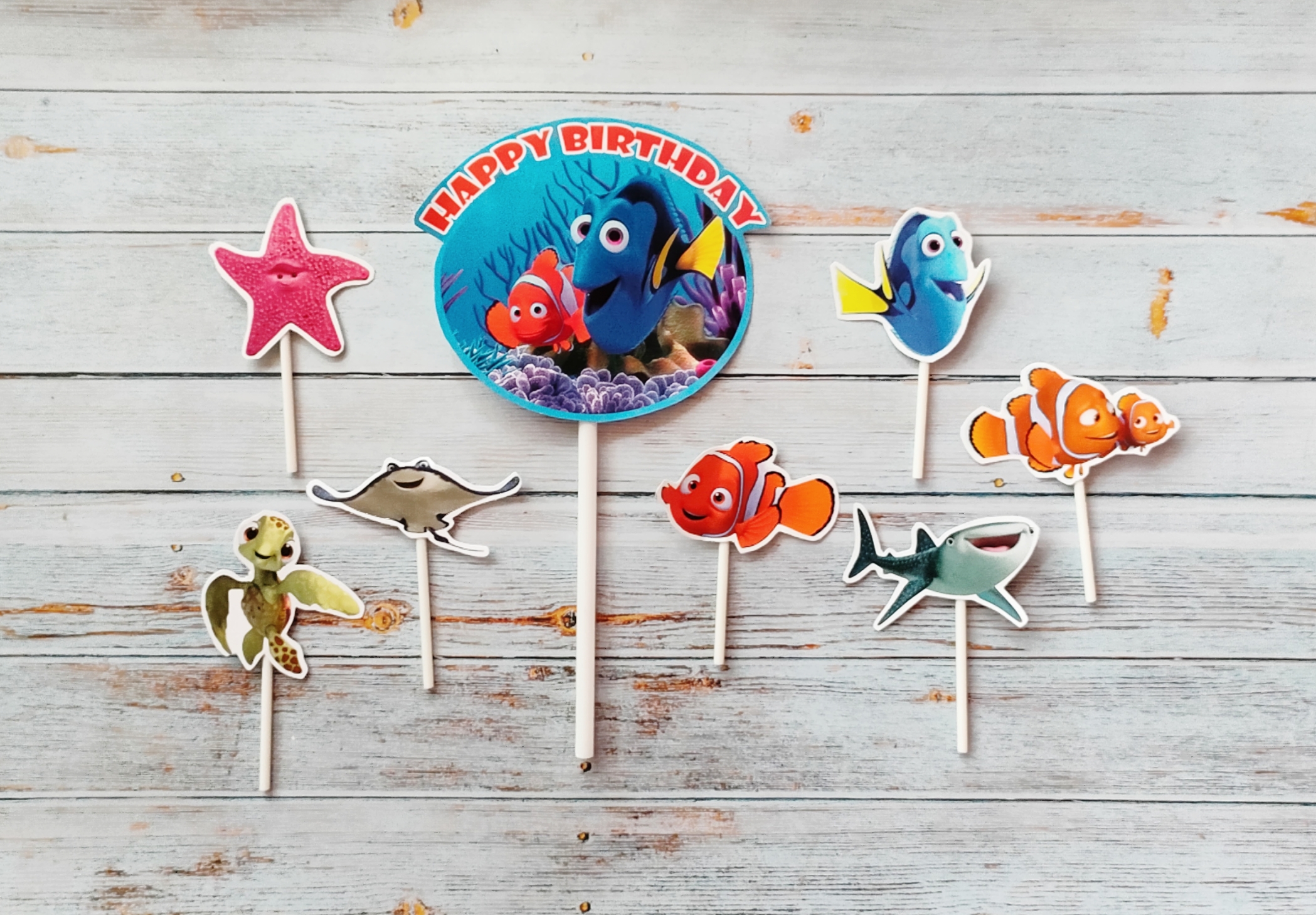 hiasan kue ulang tahun cake topper satu set karakter finding nemo