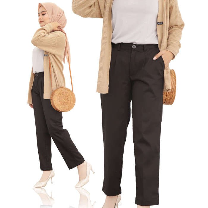 Celana Bawahan Wanita Kain Celana Scania Pants Hitam Lazada Indonesia