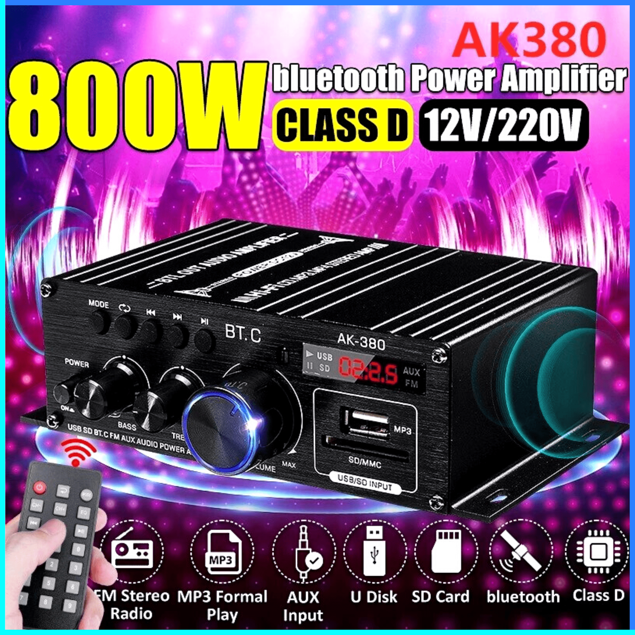COD Leory Penguat Daya Audio Bluetooth Car Power Amplifier 12V 800W