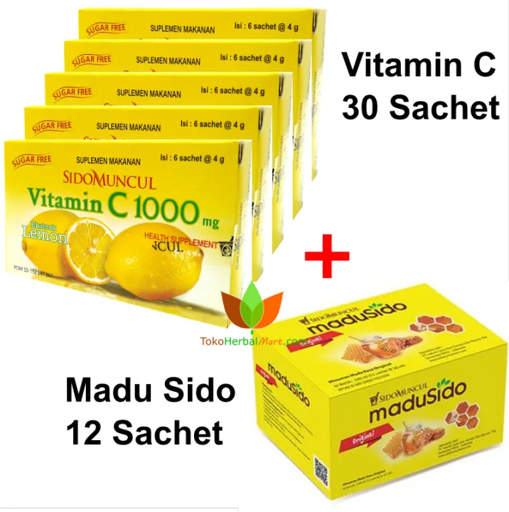 Paket Hemat Vitamin C 1000mg Sidomuncul 30 Sachet Madu Sido 12 Sachet Vitamin C Suplemen Daya Tahan Tubuh Anak Dewasa Vit C 1000 Mg Obat Pitamin Fitamin Imunitas Imun Sido Muncul Lazada Indonesia