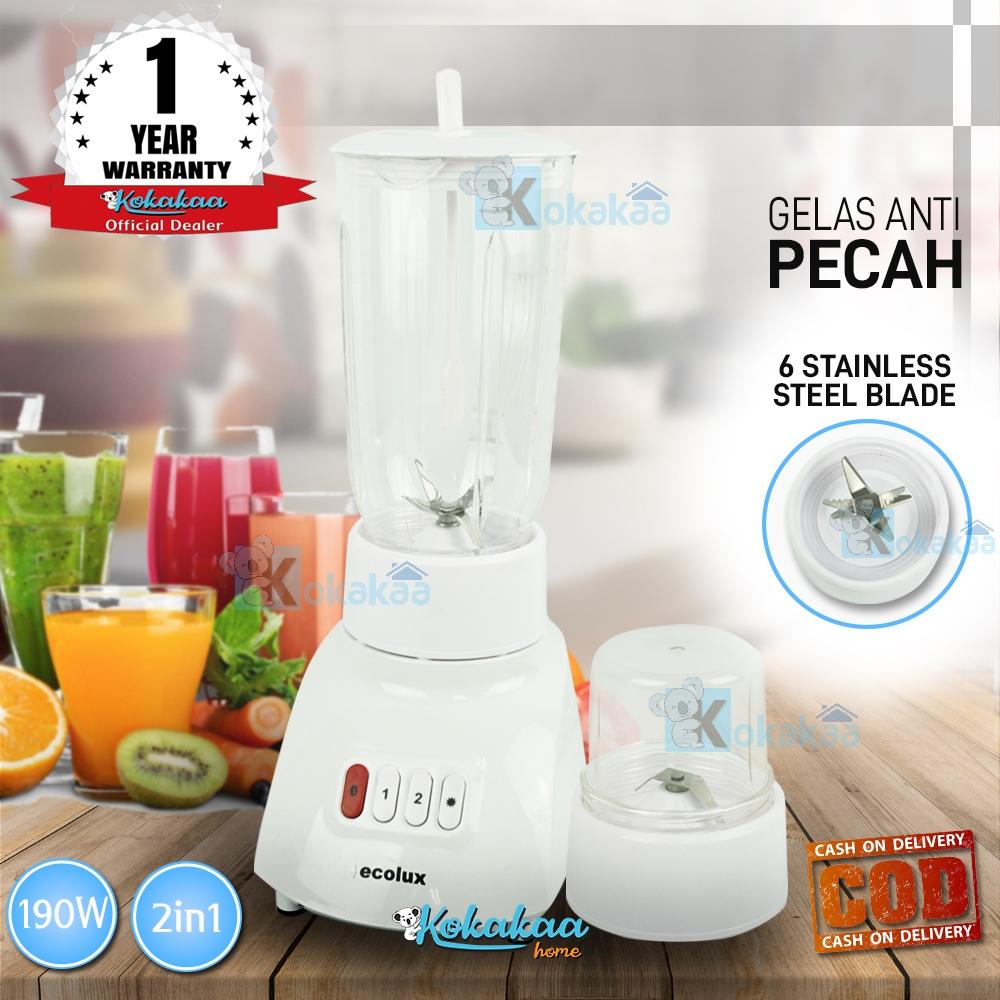 Ecolux Blender BL-T11PC Bahan Plastik 2in1 Low Watt with Grinder 6 Mata Pisau Stainless Steel