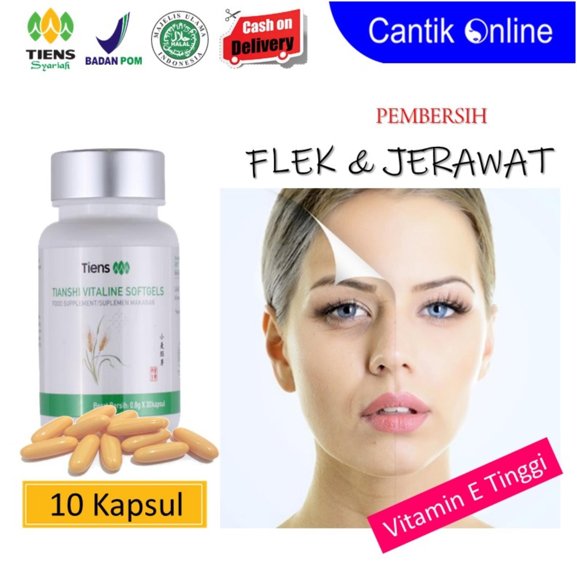 Tiens Vitaline - mengandung Vitamin E tinggi / vitaline tiens / Pembersih Flek & Jerawat/ menghilangkan Flex hitam / Masker untuk yang ber hijab kekinian / ber hijab instan / sel kulit mati dan komedo / Mencerahkan / pemutih wajah - Paket 10 kapsul