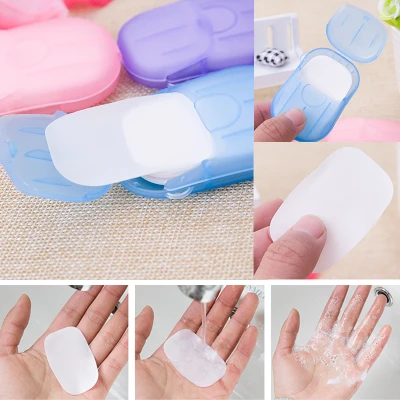 XJING【Ready stock】10 Box Outdoor Travel Soap Paper Washing Hand Portable Disposable Boxed Soap Paper Make Foaming Scented Bath Washing Hands Mini Paper Soap Random Color