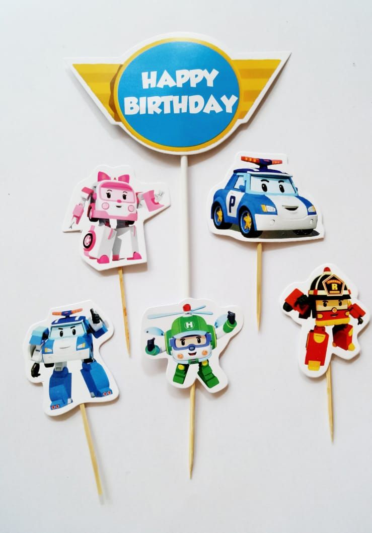 Satu set topper toper cake hiasan kue ulang tahun karakter robocar poli