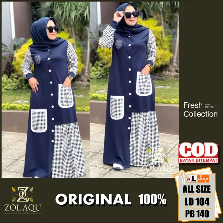 Gamis Zolaqu Ori Terbaru 2021 Original 100 Maxi Trend Fashion Busana Muslim Terlaris Termurah Trendy Casual Navy Blue Biru Dongker Lazada Indonesia