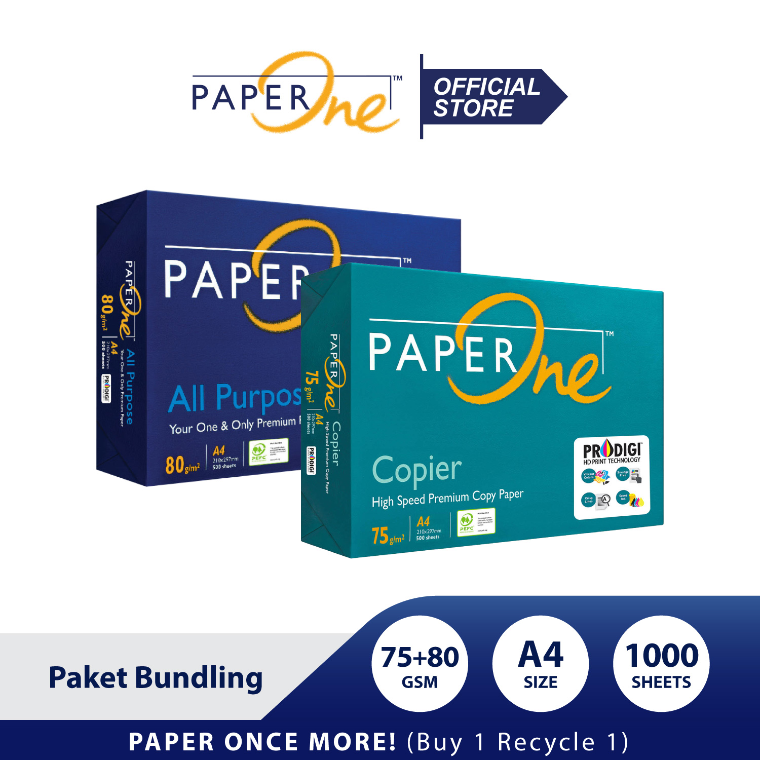 Paperone Kertas A4 75 80 Gr 2 Rim 1000 Lembar Kertas Hvs Paket