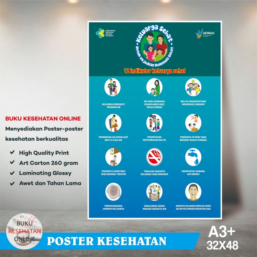 Poster Kesehatan 12 INDIKATOR KELUARGA SEHAT (3) - LAMINATING GLOSSY ...