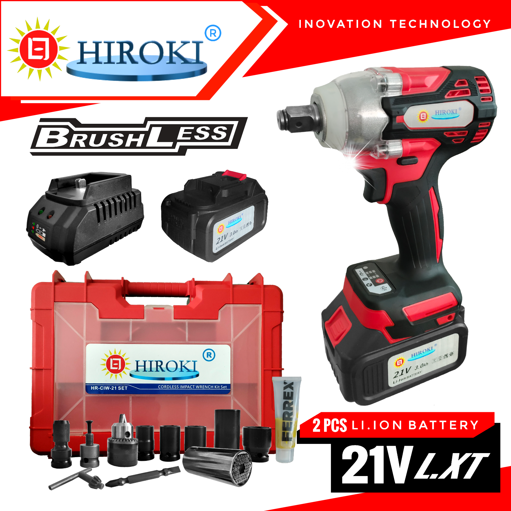 Mesin Cordless Impact Wrench Screw driver Set Bor Koper HIROKI Cordles