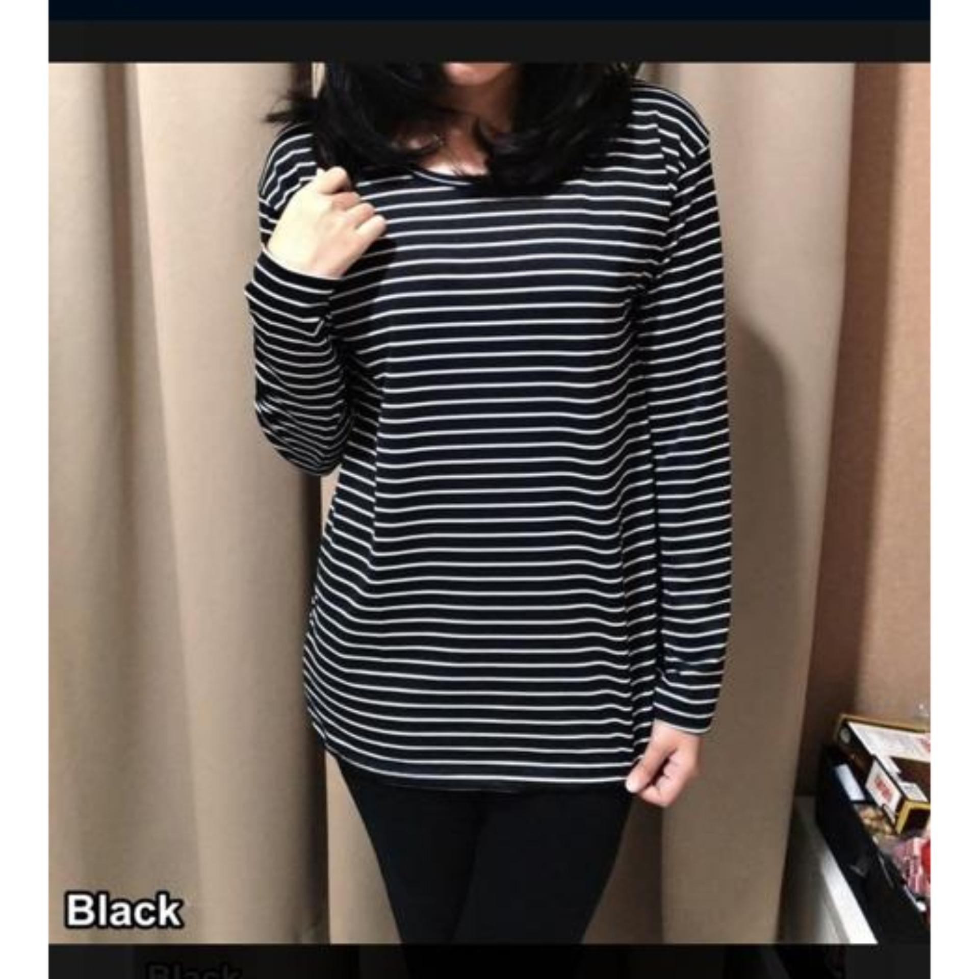 Kaos Lengan Panjang Wanita SALUR PANJANG HITAM /Baju Lengan Panjang / Baju Garis Hitam Putih / Atasan Wanita / Blouse Wanita Pakaian Model Strip/ Tshirt Cewek Casual /Tunik Wanita/Baju Panjang Gamis /Dalaman Muslim/ Kaos paling Murah /Baju Baru Bahan Adem