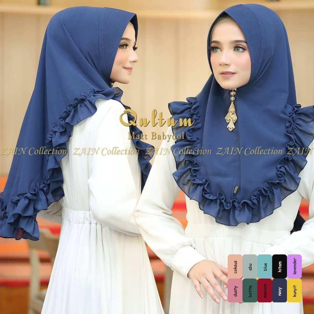Qultum Khimar Pet All Varian Series Navy khimar mini / grosir murah / bergo instan / promo hijab terbaru