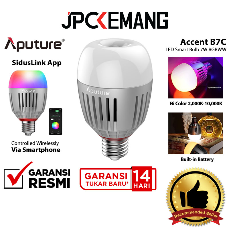 Ampoule Intelligente Aputure Accent B7C 7W - RGBWW 2000K-10000K - Batterie Intégrée 70min - Contrôle Bluetooth Sidus Link