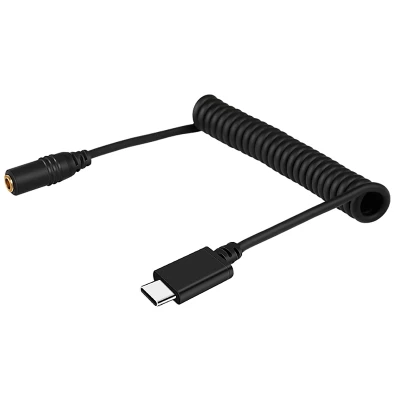 PULUZ 3.5mmTRRS Female to Type-C Cable for DJI Osmo Pocket Camera Live Microphone Audio Adapter Spring Cable Extension to 100cm
