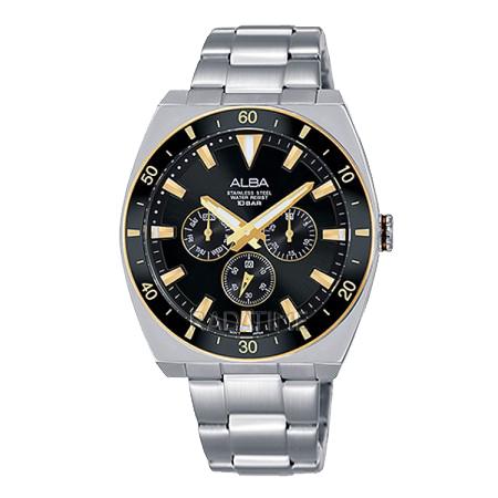 Jam Tangan Sport Pria Alba AP6560 Man Sport Black Dial Stainless Steel Watch