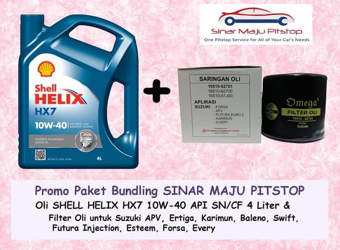 Paket Oli Mobil SHELL HELIX HX7 SEGEL ORI & Filter Oli SUZUKI ERTIGA