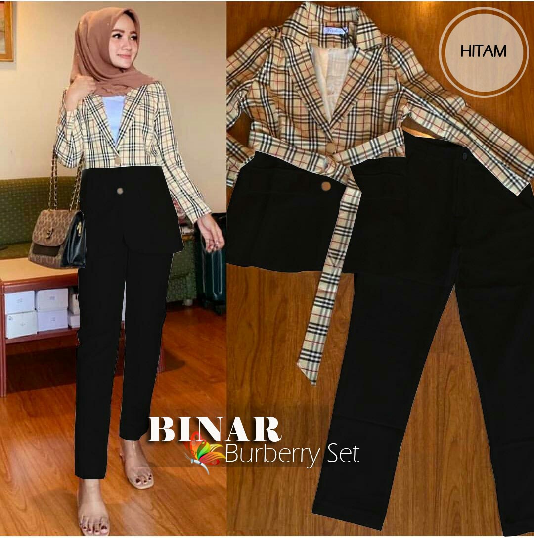 Doublemm Fashion Set Binar Burbery Fashion Wanita Setelan Wanita Pakaian Wanita Atasan Dan Celana Wanita Lazada Indonesia