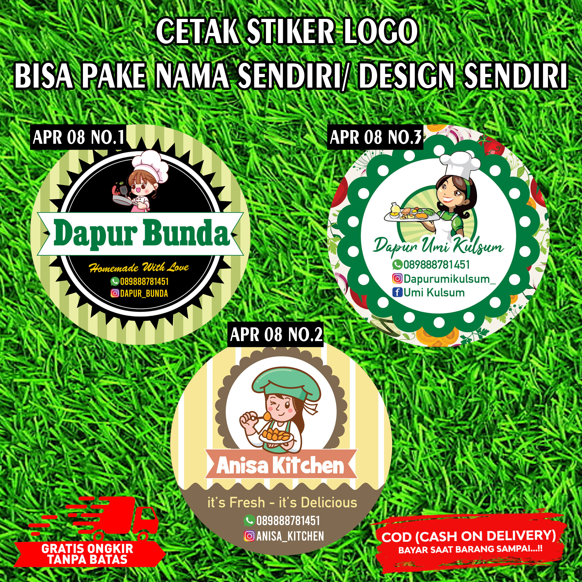 (APR 08) Isi 150Pcs/Lembar Cetak sticker chromo cutting bulat sticker