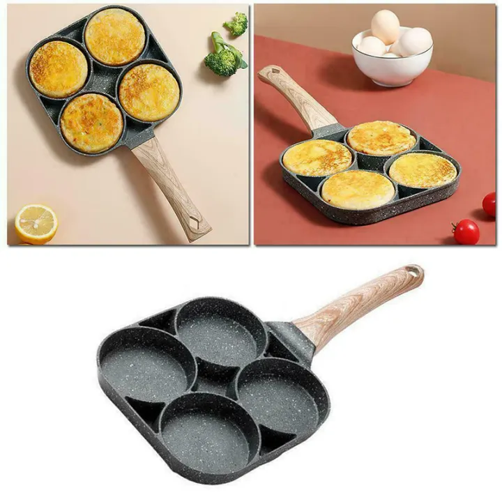 Wason 4 Hole Fried Egg Burger Pan Non-stick Ham Pancake Maker Wooden Handle  Suitable for Gas Stove and Induction Cooker [ Lowest Price ] | Lazada PH