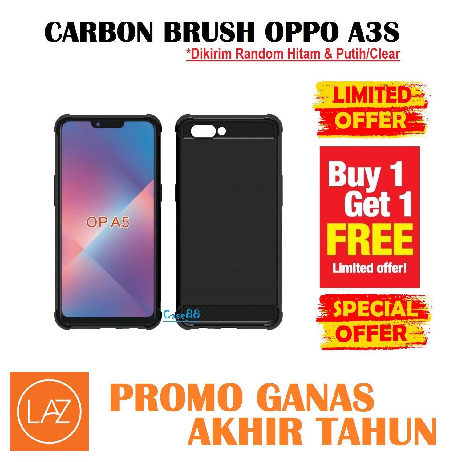PROMO GANAS Case Crack Carbon OPPO A3S Carbon Brushed Armor BUY 1 GET 1 FREE HITAM DAN CLEAR
