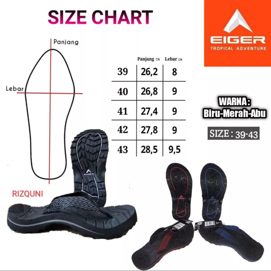 Size chart 2025 eiger sandal