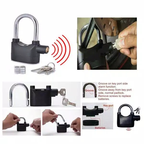 Hl10 Gembok Alarm Kunci Pagar Rumah Cakram Ban Motor Padlock Getar Bunyi Lazada Indonesia