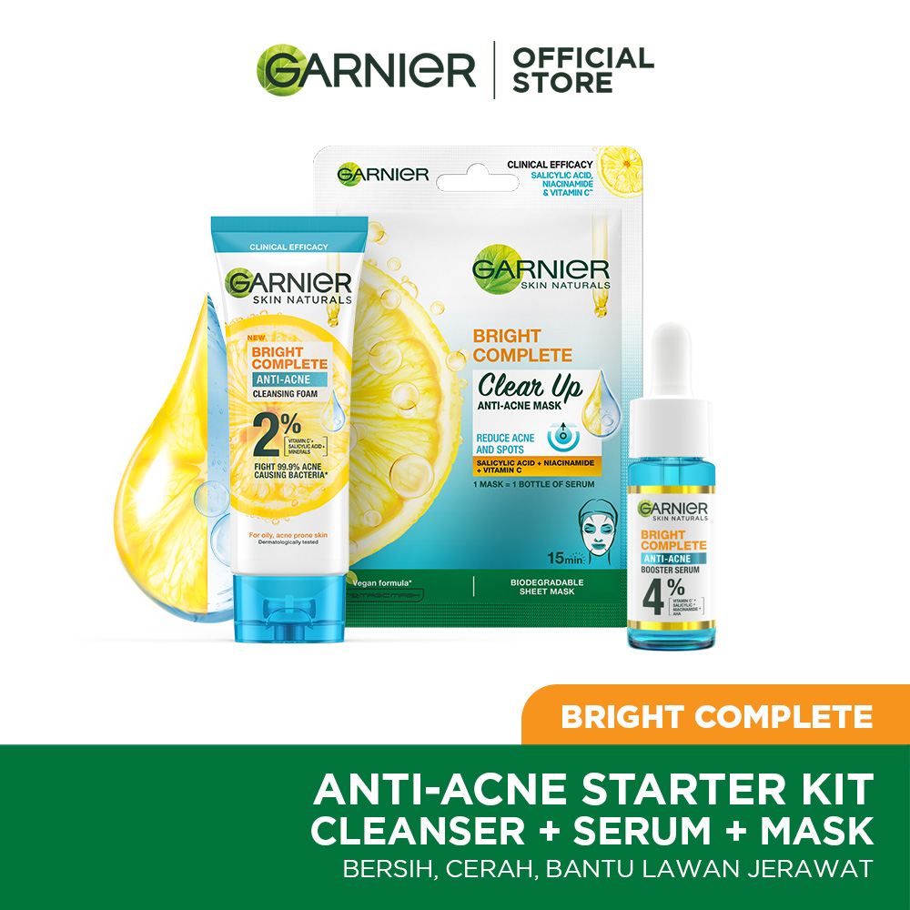 (PAKET SKINCARE ANTI JERAWAT) Garnier Bright Complete 3in1 Anti Acne