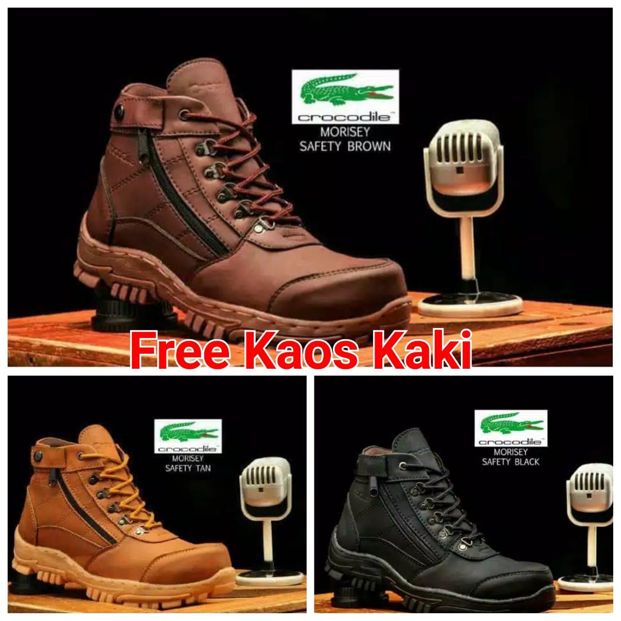 Sepatu Safety Boots Pria Army Delta Tactical project kerja lapangan Touring Crocodile Morisey Brown Black Tan Safety Boots Shoes