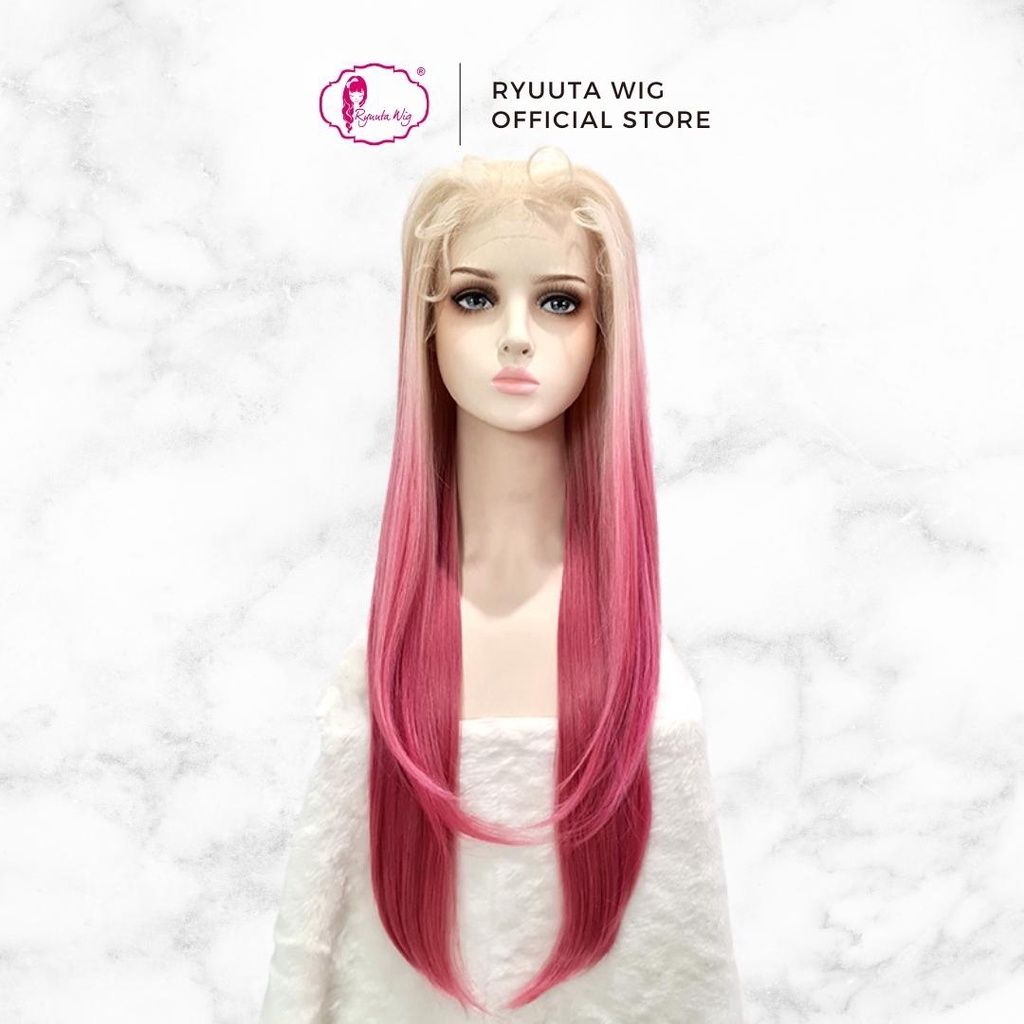 Ryuuta Wig Deep Part Half Lace Wig Lurus Panjang MiYeon Blonde Pink 35 ...