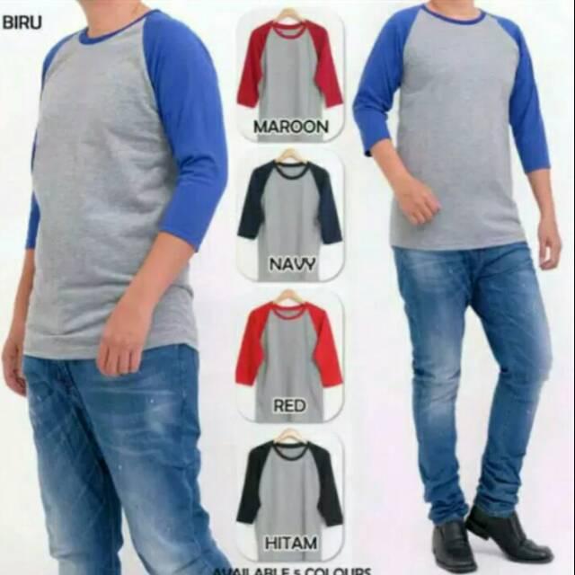 Kaos raglan lengan 3/4abu merah L () (abu merah L)