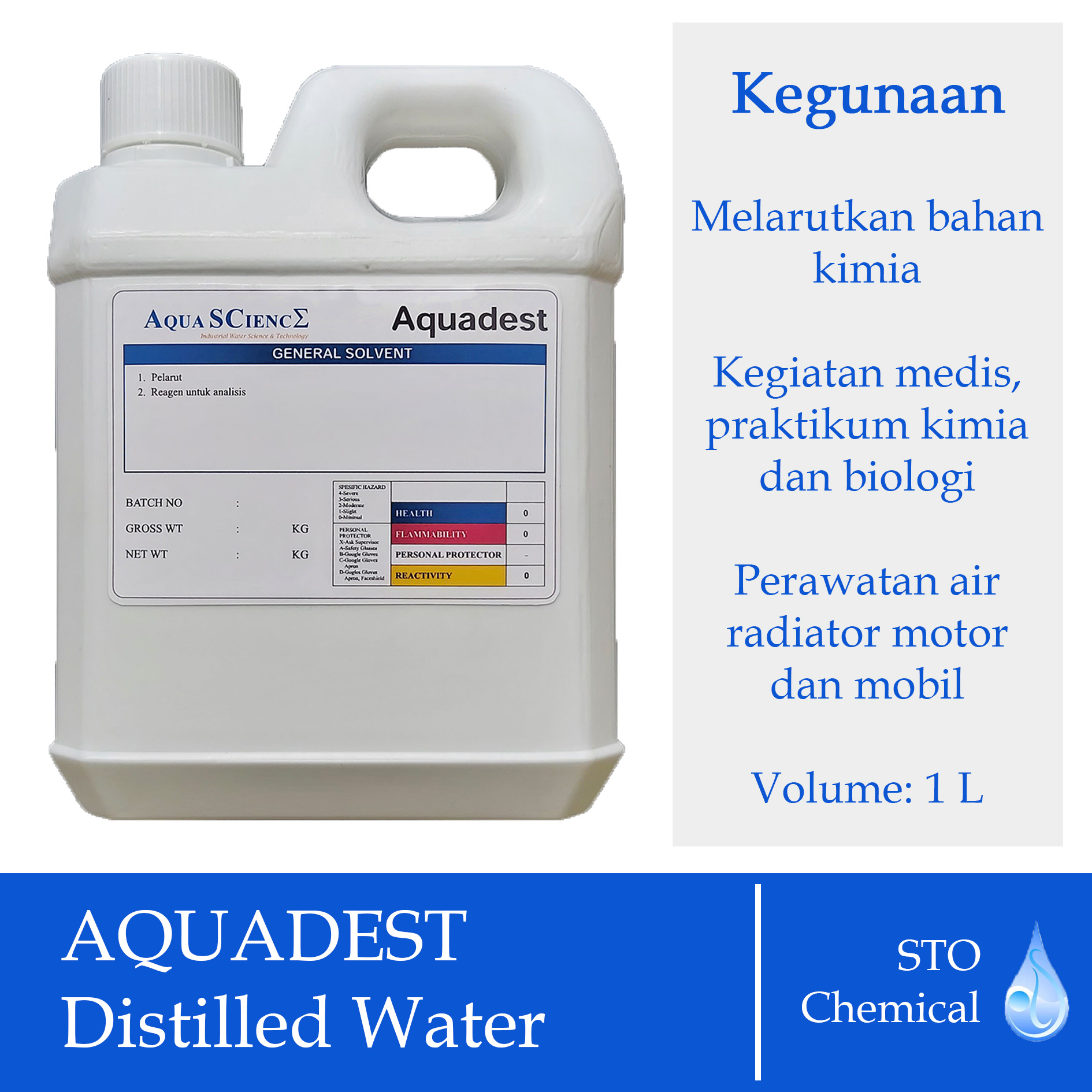 Aquadest 1 Liter / Distilled Water / Pure Water / Aquades / Akuades / Air Suling / Air Radiator