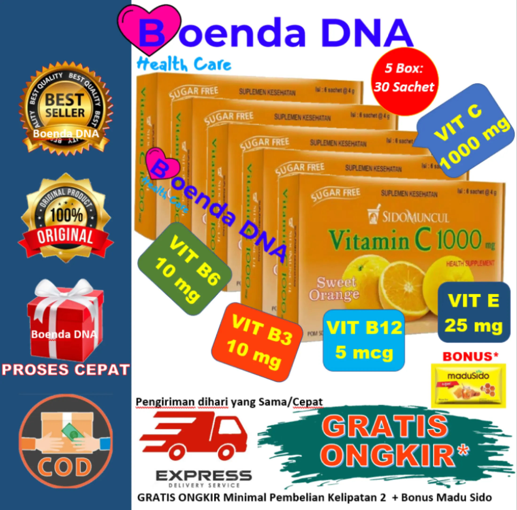 Cod Gratis Ongkir 5 Box Vitamin C 1000 Mg Orange 30 Sachet Sidomuncul Terlaris Lazada Indonesia