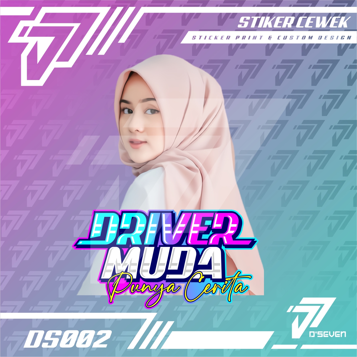Stiker Cewek Cantik Hijab Vector Ukuran 50cm Vinyl Bisa Request Custom