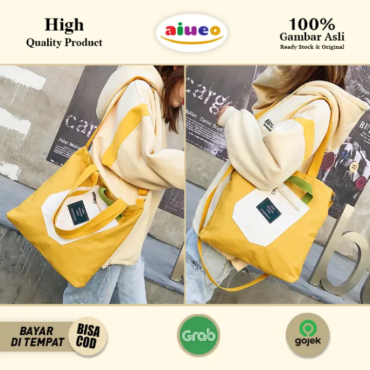 Aiueo Tote Bag Traveling Living Share Resleting Depan Tas Totebag Kanvas Shoulder Bag Tas Selempang Wanita 18 19 20 Lazada Indonesia