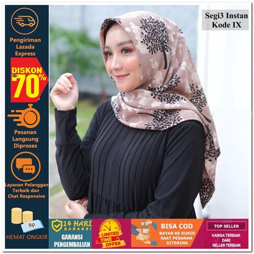 Totally Great Shop SEGITIGA INSTAN MOTIF KODE IX Hijab Jilbab Segi Empat Square Pashmina Kerudung Khimar Pesta Kondangan Nikahan Simple Pet Instan Instant Bergo Kekinian Trendy
