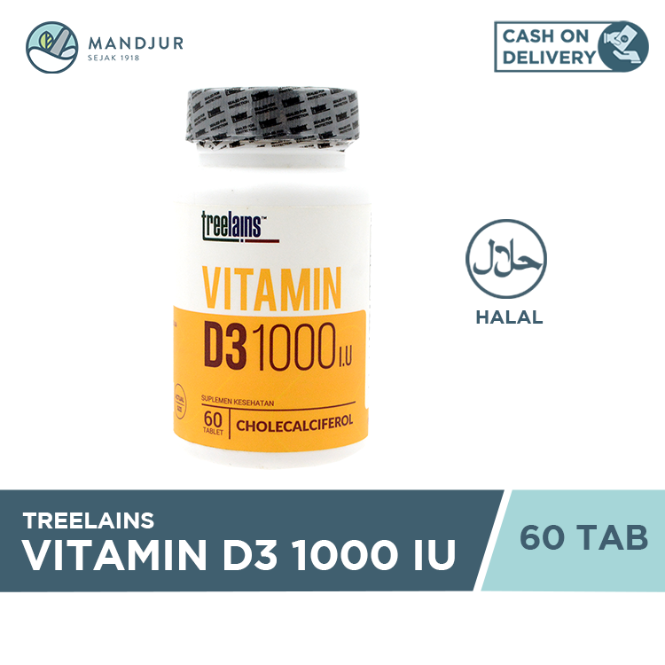 Treelains Vitamin D3 1000 IU 60 Tablet Suplemen Tulang & Imun Tubuh