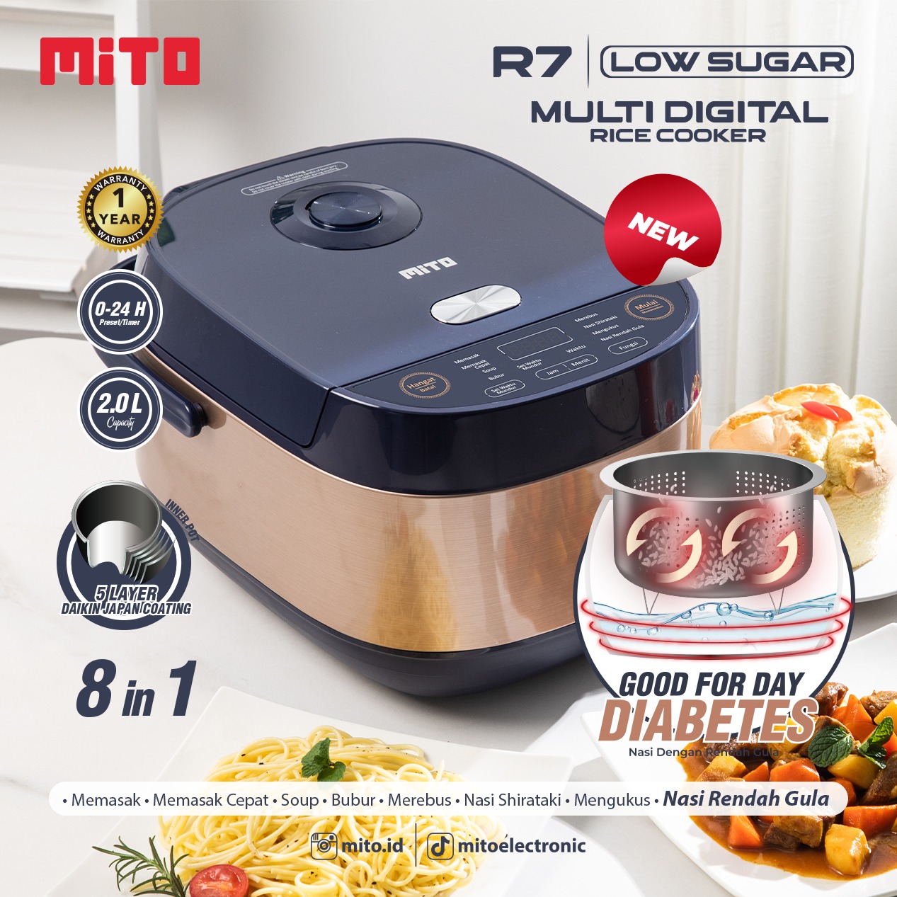 Rice Cooker Low Sugar Mito R7 Penanak Nasi Rendah Gula Mito R 7