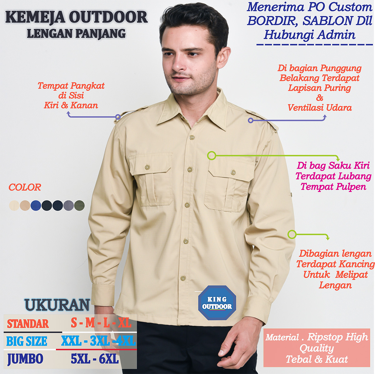 Kemeja Tactical Premium Warna Cream Pakaian Dinas Lapangan Kemeja Outdoor Polos Lazada