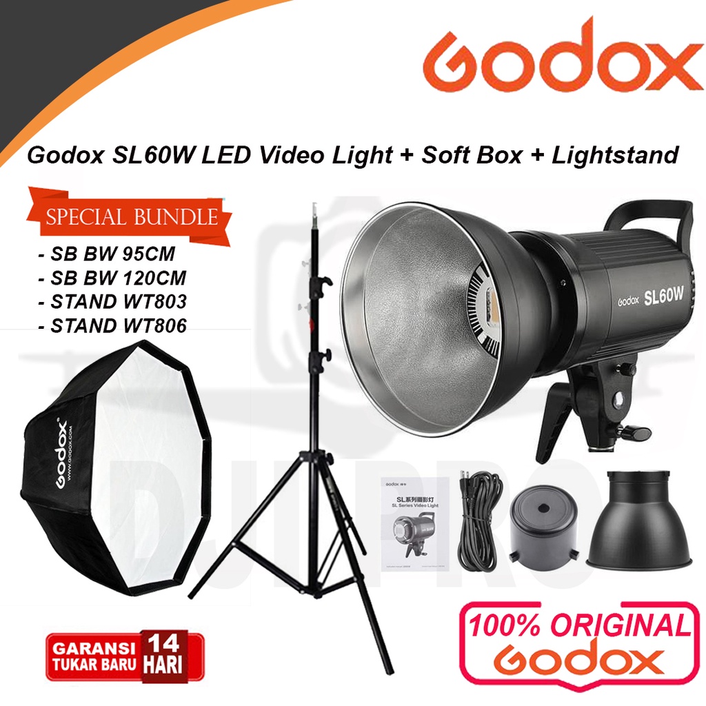 Godox SL-60W LED Video Light – Illuminatore Da Studio Con Softbox 60x60, Stativo E Griglia A Nido D'ape, 2 Pezzi