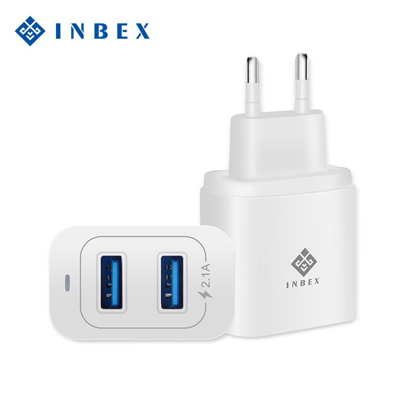 INBEX Travel Wall Charger Adapter Smart Charger Fast Charging Dual USB 2.1A For Samsung Xiaomi LG VIVO Apple iPhone Redmi OPPO Huawei Pocophone F1 Samsung S10