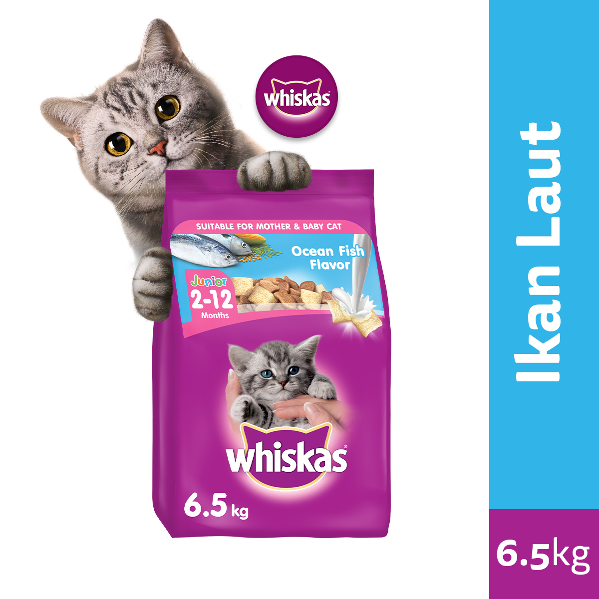 WHISKAS Dry Cat Food Makanan Kucing untuk Anak Kucing Rasa Ikan Laut