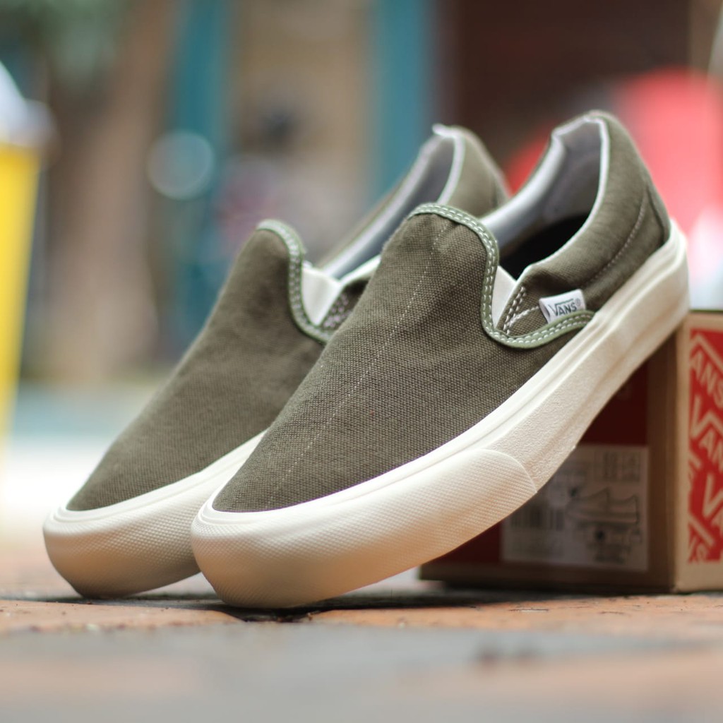olive vans slip on