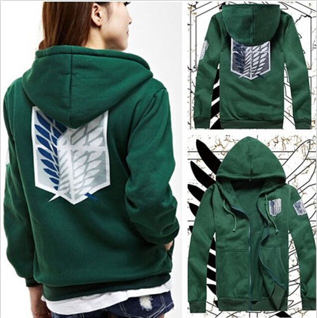 Jaket Anime Attack On titan Hoodie Zipper Hijau Terbaru Terlaris
