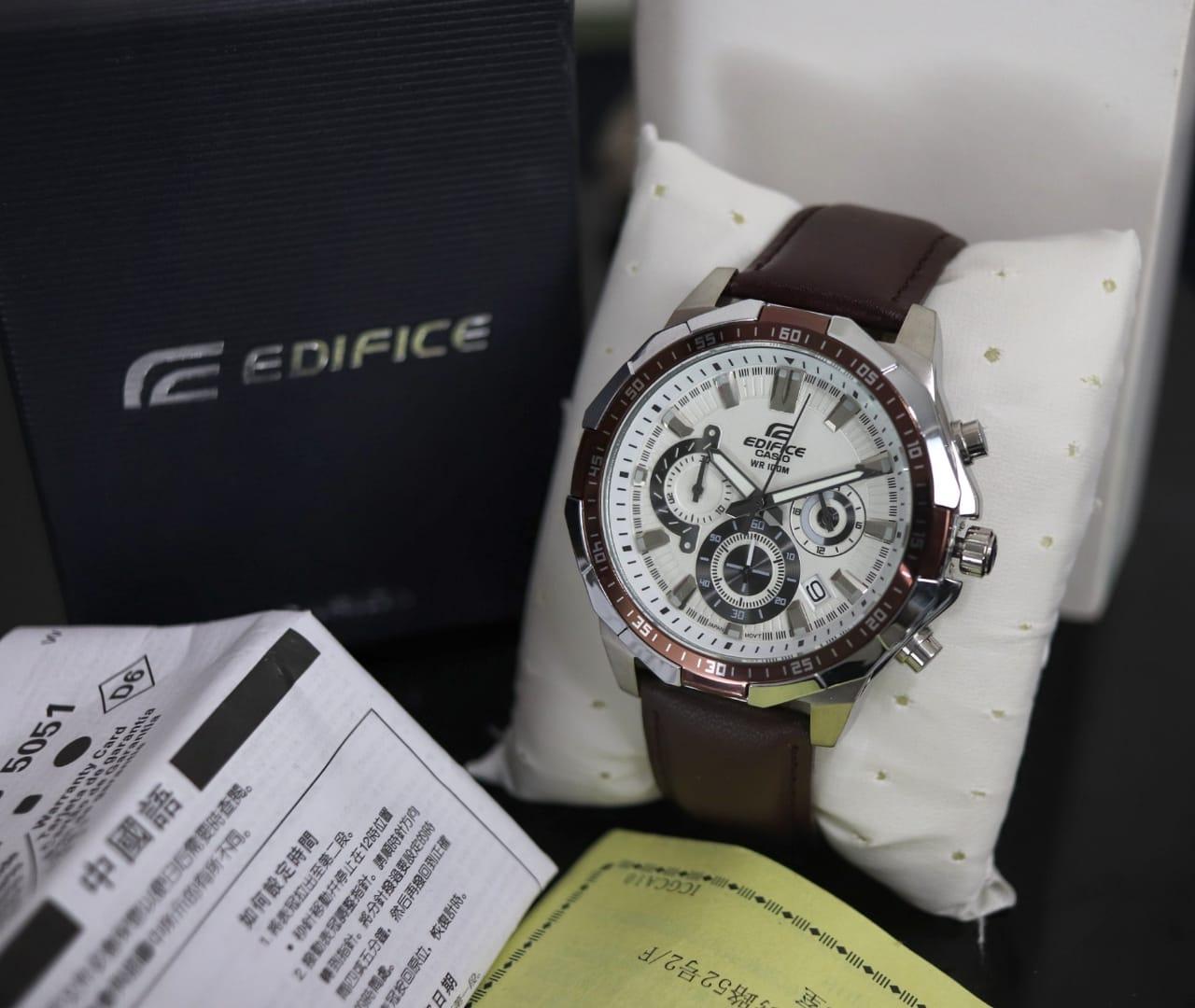 S7S- EDFCE EFR554- JAM TANGAN PRIA / JAM TANGAN FASHION PRIA / FASHION PRIA / JAM TANGAN PRIA ORIGINAL / EDIFICE EFR554- ( ORIGINAL ) TRIPLE TIME ANALOG CRONO ON DIAL 5CM TANGGAL AKTIF TALI KULIT PREMIUM (LIMITED EDITION) ORIGINAL