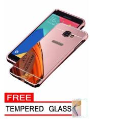 Case Metal for Samsung Galaxy J5 Prime Aluminium Bumper With Mirror Backdoor Slide - Rose Gold + Free Tempered Glass