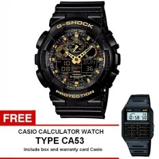 Casio G-Shock Watch Jam Tangan Pria - Hitam - Strap Karet - GA-100CF-1A9+ Gratis Casio Calculator Watch CA53