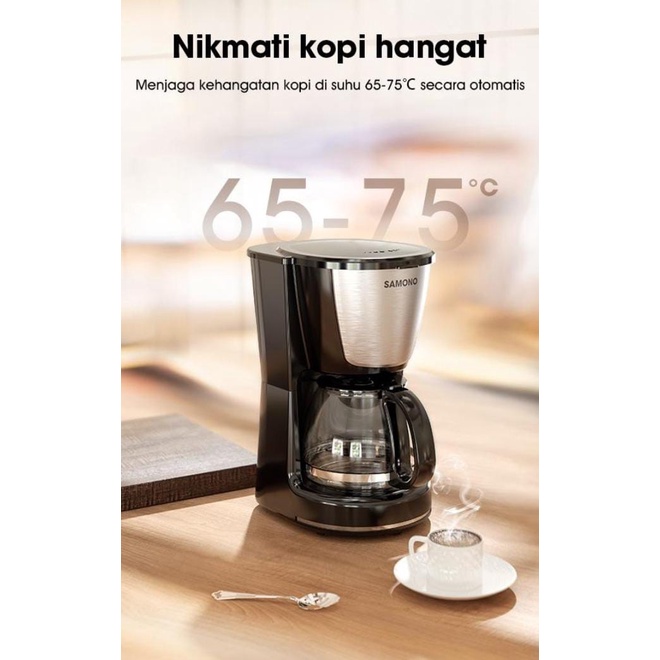 Samono 750ML Coffee Maker Mesin Kopi Multifungsi 2 in 1 Anti Bocor 600Watt Low  Watt Bahan Plastik SW-CMB06B Black