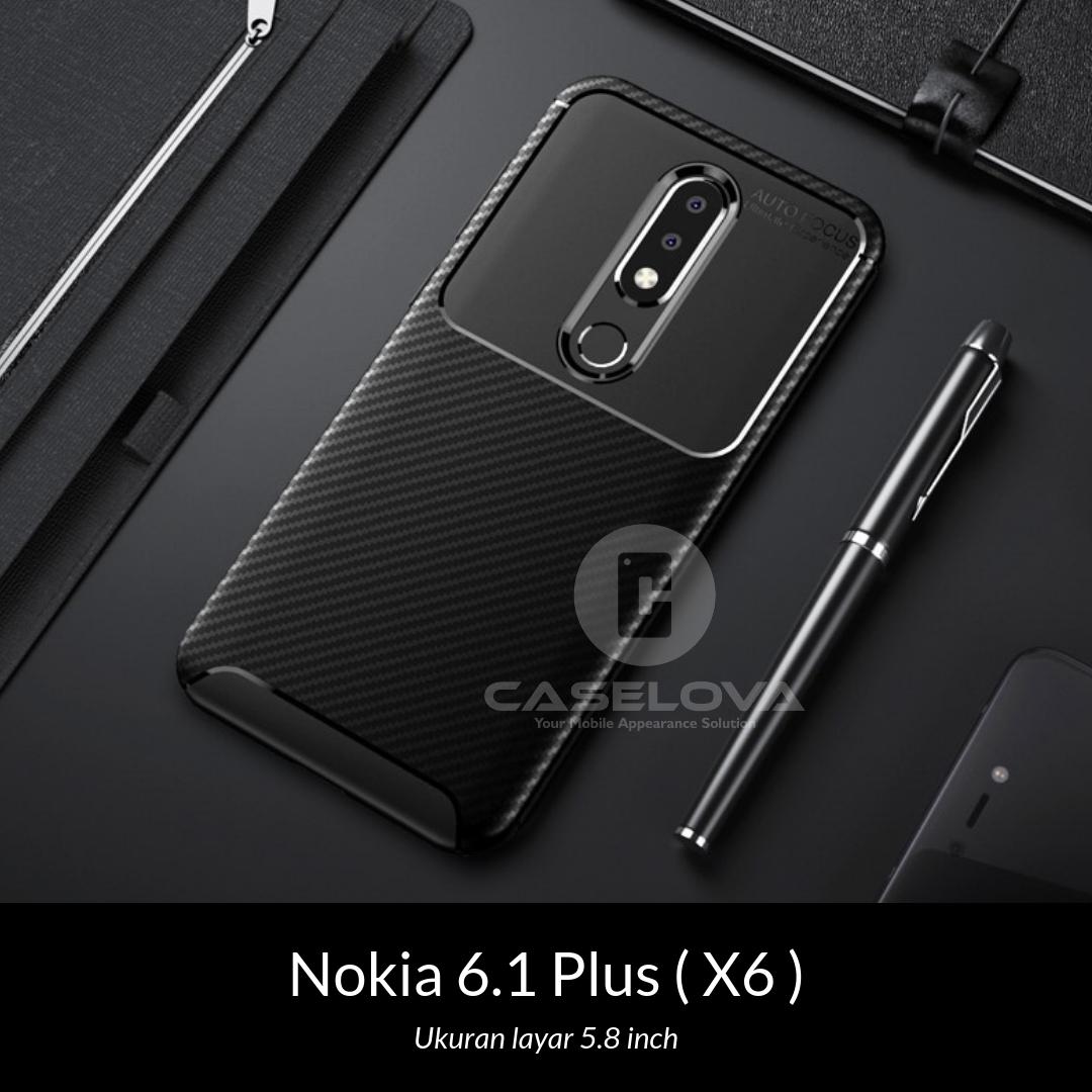 Caselova Case Nokia 6.1 Plus ( X6 ) Ukuran layar 5.8 inch Casing Synthetic fiber Silicone Protective Carbon - Black