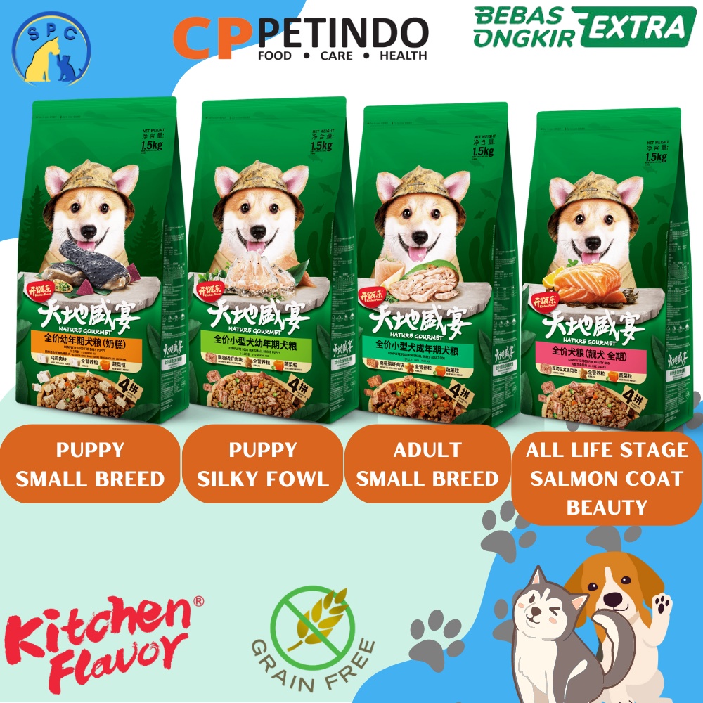 Nature Gourmet Kitchen Flavor Dog Food Puppy to Adult 1,5 Kg Salmon Coat  Small Breed Silky Fowl