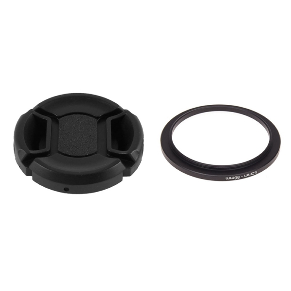 Camera 52mm Lens to 58mm Accessory Step Up Adapter Ring with Univeral 37mm Center Pinch Front Lens Cap for DSLR Camera