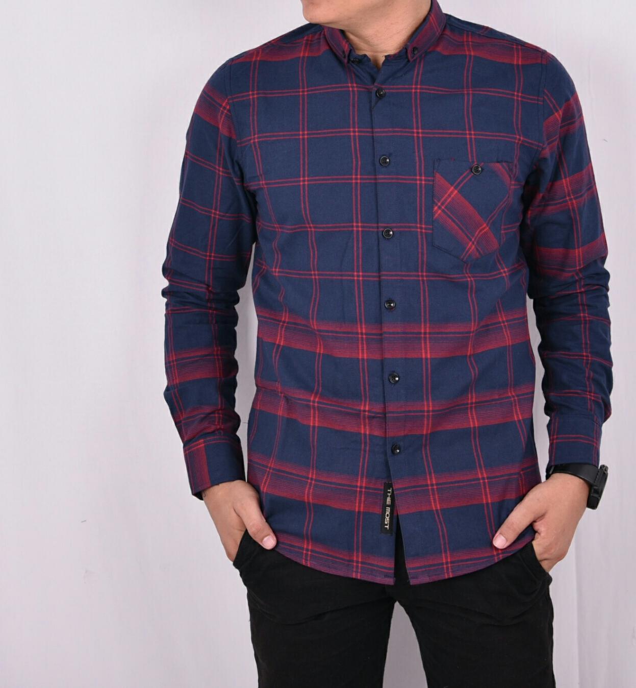 Kemeja Flanel Kemeja Lengan Panjang Kemeja Fashion Kemeja Kasual Pria Long Flanel Simple