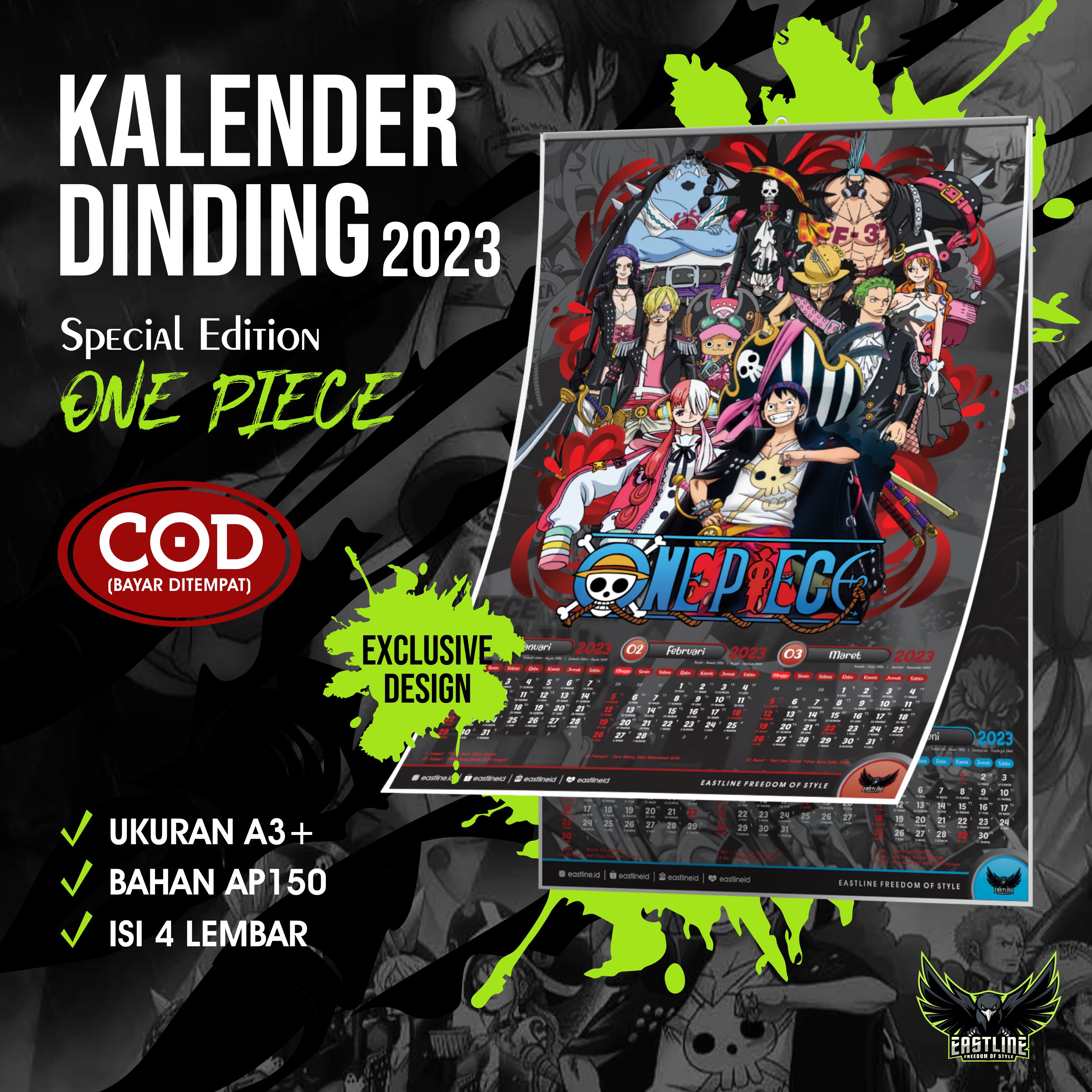 Kalender Dinding Wall Calender Anime One Piece 2023 Isi 4 Lembar AP150 